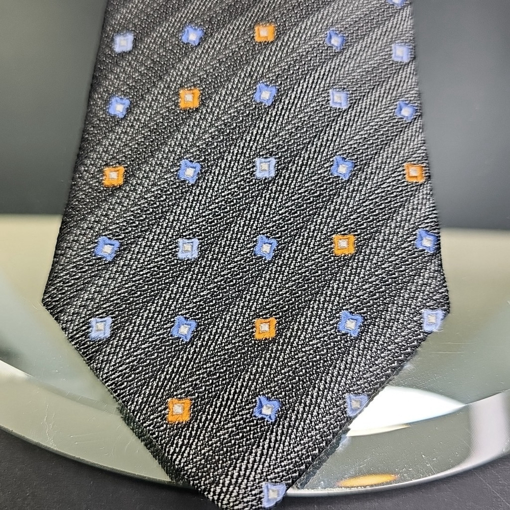 Serica Made in Italy Silk Necktie Grey Box Cross Stripe Pattern Formal Career